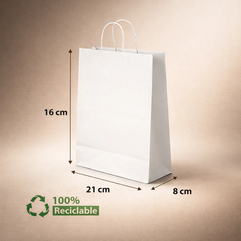 Bolsas de Papel Blancas con Manillas 16 × 21 × 8 cm