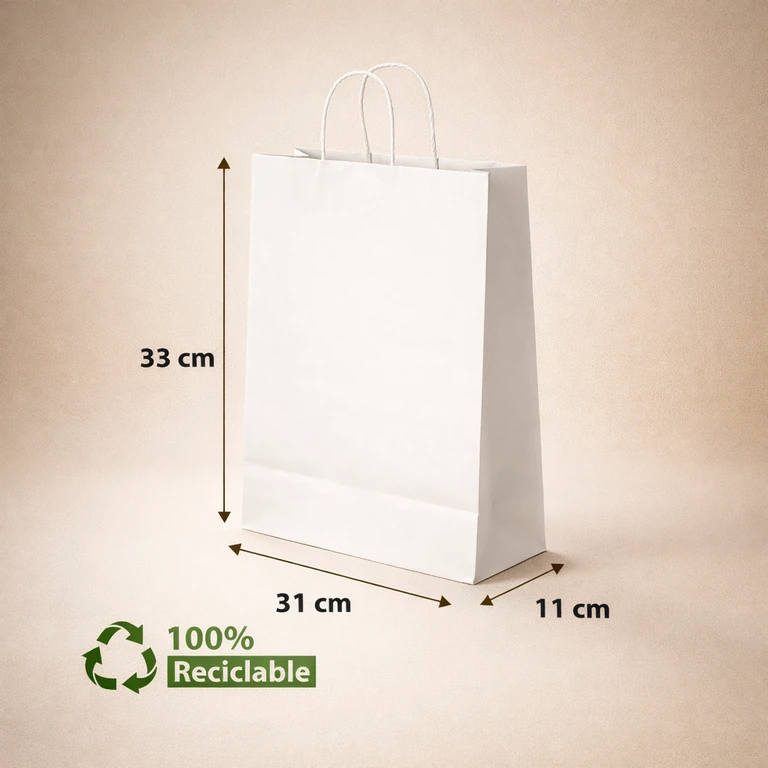 Bolsas de Papel Blancas con Manillas 30 × 32 × 12 cm