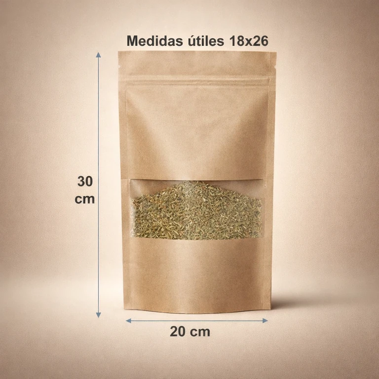 Bolsas Doypack con Cierre (Medida Útil 18 × 26 cm / Total 20 × 30 cm)