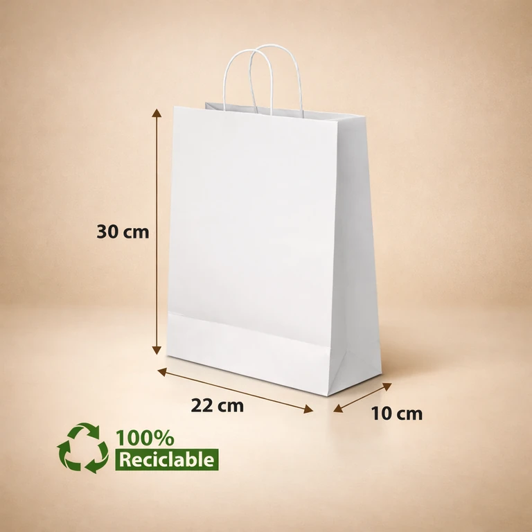 Bolsas de Papel Blancas con Manillas 22 × 30 × 10 cm