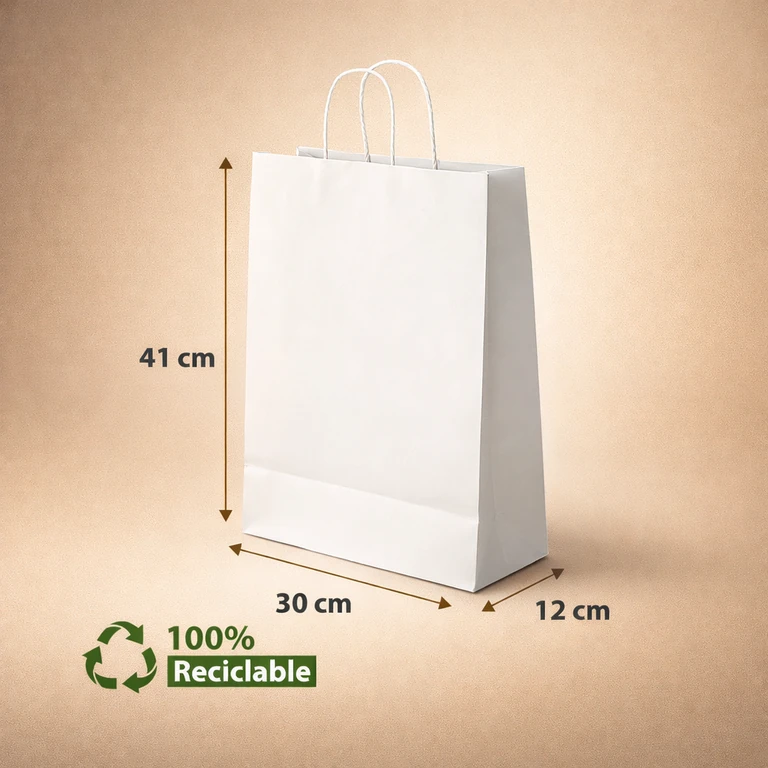 Bolsas de Papel Blancas con Manillas 30 × 41 × 12 cm