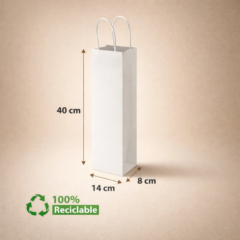 Bolsas de Papel Blancas para Botellas con Manillas 14 × 40 × 8 cm