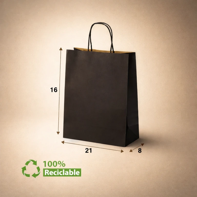 Bolsas de Papel Negras con Manillas 16 × 21 × 8 cm