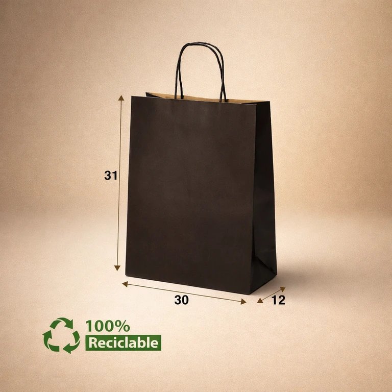 Bolsas de Papel Negras con Manillas 30 × 31 × 12 cm