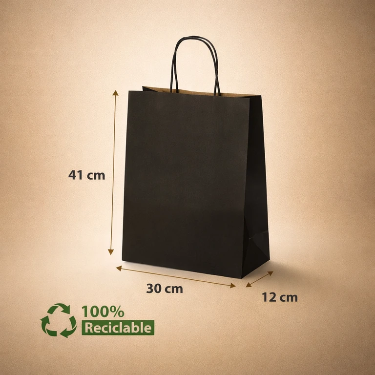 Bolsas de Papel Negras con Manillas 30 × 41 × 12 cm