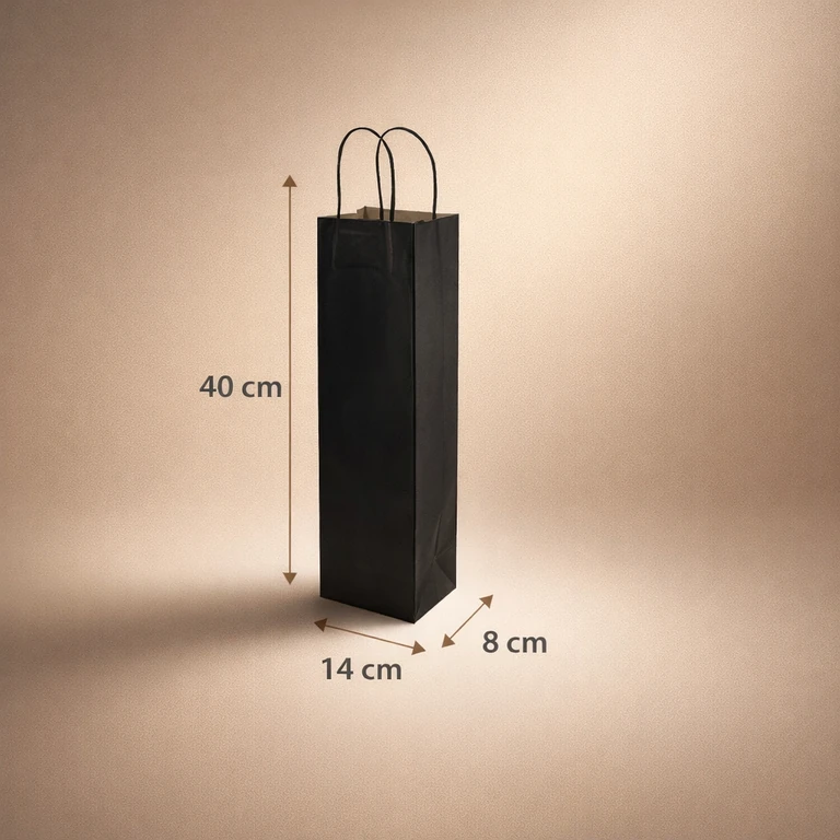 Bolsas de Papel Negras para Botellas con Manillas 14 × 40 × 8 cm