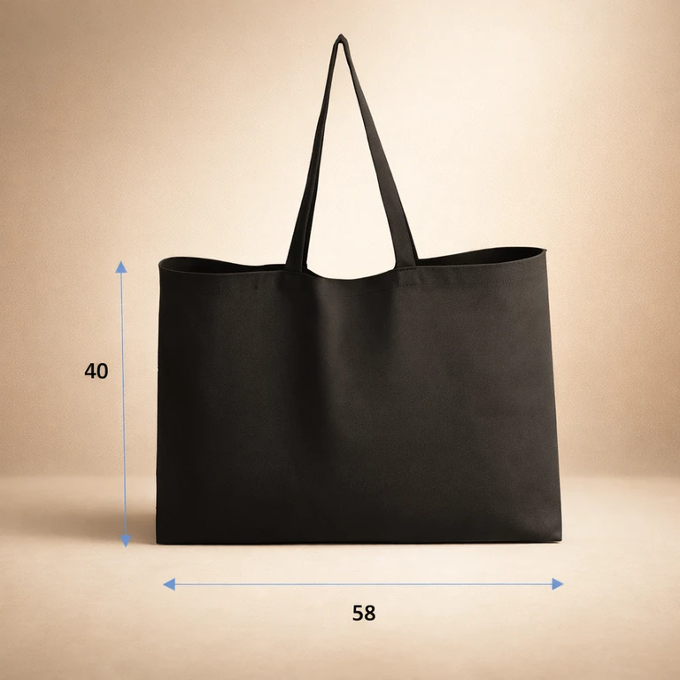Bolsa de Algodón 58 × 40 cm con Fuelle de 10 cm Negra