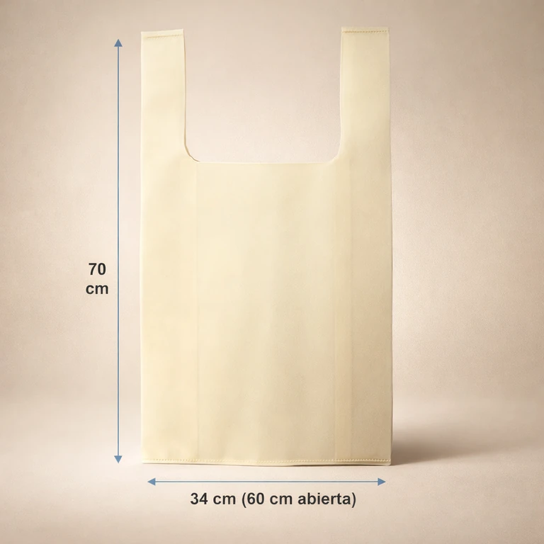 Bolsa TNT Camiseta 60 × 70 cm Crudo (10 kg máx.)