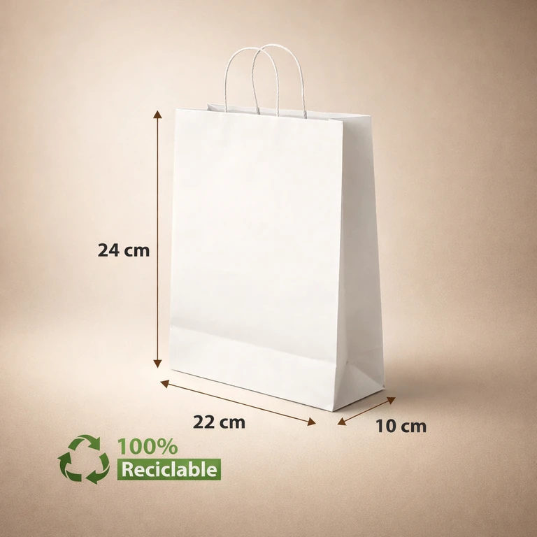 Bolsas de Papel Blancas con Manillas 22 × 24 × 10 cm