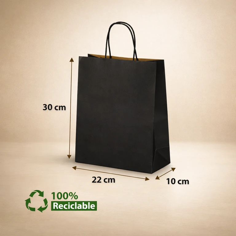 Bolsas de Papel Negras con Manillas 22 × 30 × 10 cm